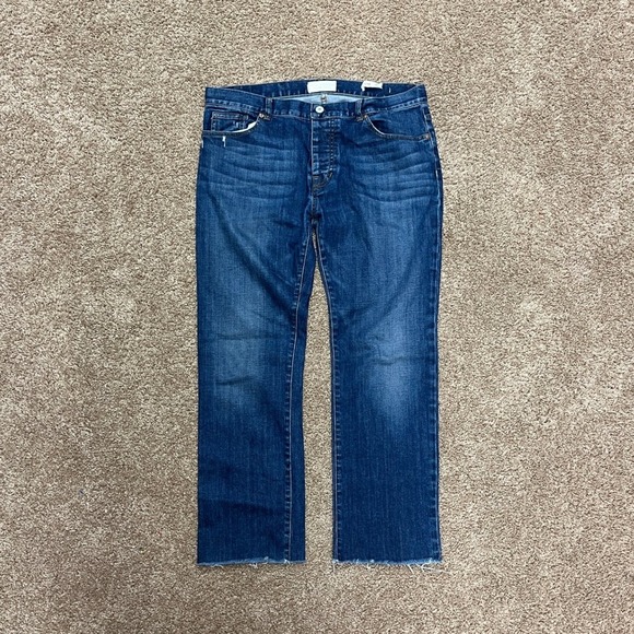 Nili Lotan M.L. Issue Boyfriend Jeans Size 30 Raw Hem Distressed Dark Wash Denim - Picture 1 of 6